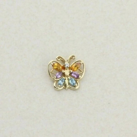 Pendant Only 10K Yellow Gold Natural Citrine, Amethyst, Topaz, Diamond Butterfly - Picture 1 of 5